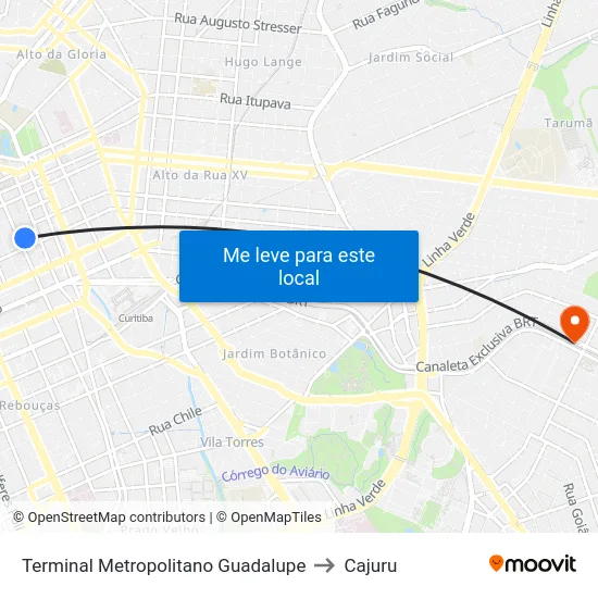 Terminal Metropolitano Guadalupe to Cajuru map