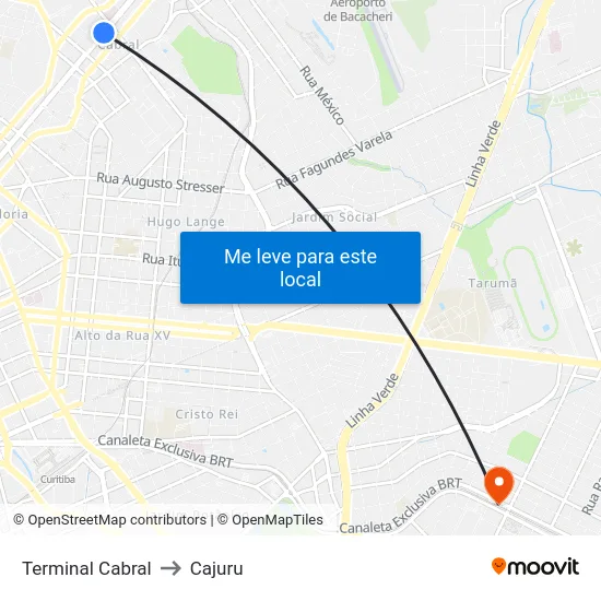 Terminal Cabral to Cajuru map