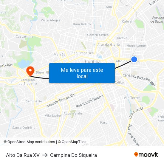 Alto Da Rua XV to Campina Do Siqueira map