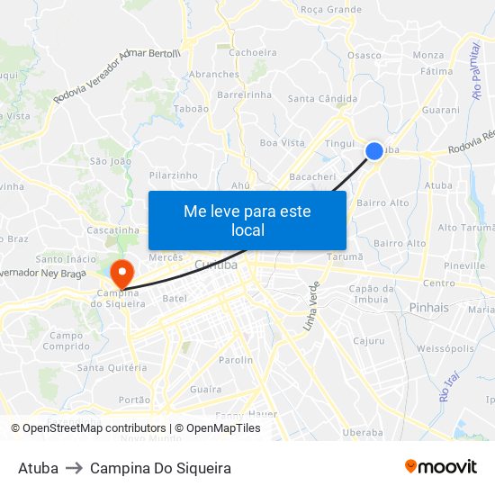 Atuba to Campina Do Siqueira map