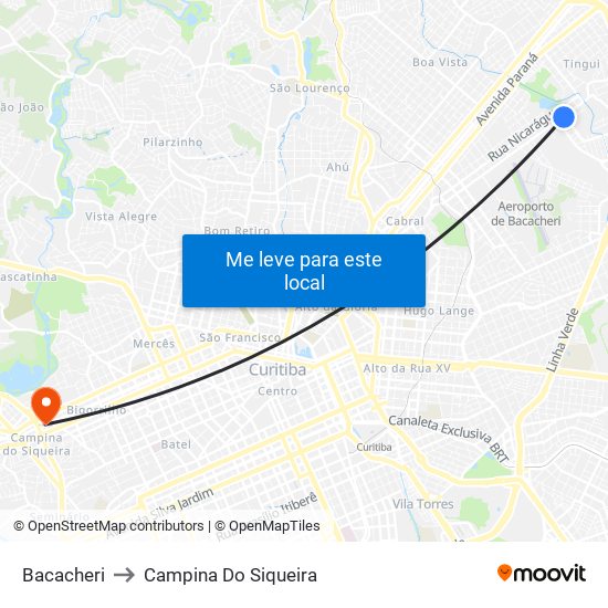 Bacacheri to Campina Do Siqueira map