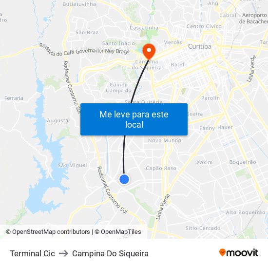 Terminal Cic to Campina Do Siqueira map