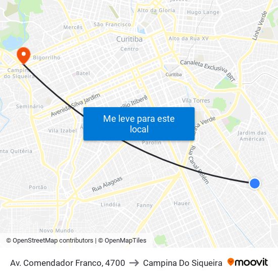 Av. Comendador Franco, 4700 to Campina Do Siqueira map