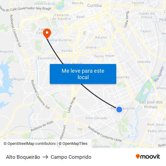 Alto Boqueirão to Campo Comprido map