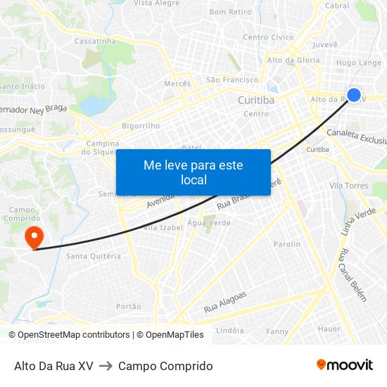 Alto Da Rua XV to Campo Comprido map