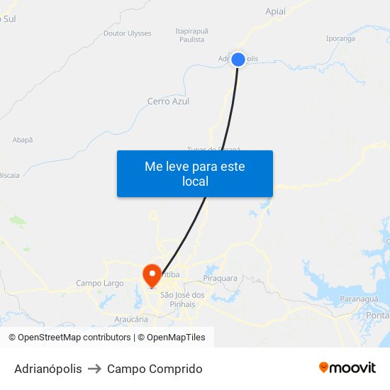 Adrianópolis to Campo Comprido map