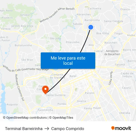 Terminal Barreirinha to Campo Comprido map