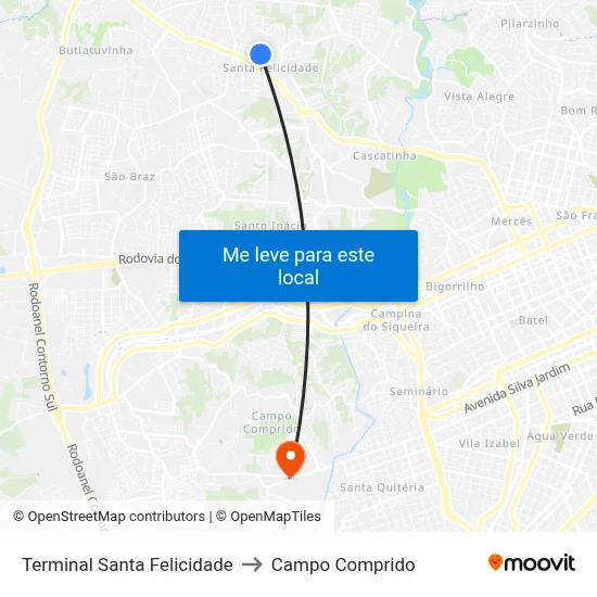Terminal Santa Felicidade to Campo Comprido map