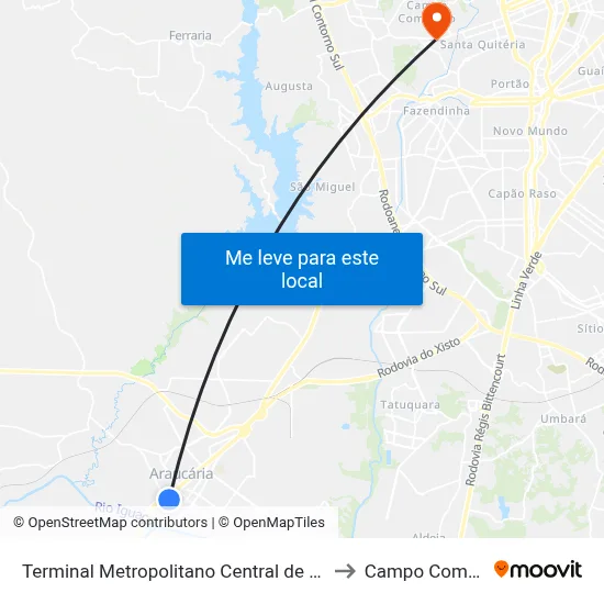 Terminal Metropolitano Central de Araucária to Campo Comprido map