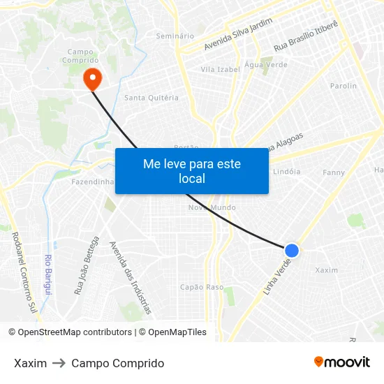 Xaxim to Campo Comprido map