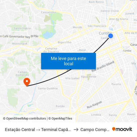 Estação Central → Terminal Capão Raso to Campo Comprido map