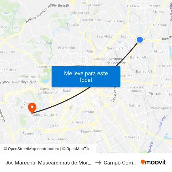 Av. Marechal Mascarenhas de Moraes, 2383 to Campo Comprido map