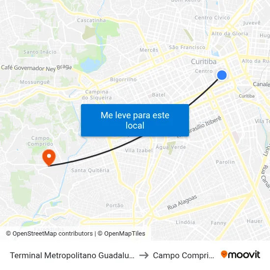 Terminal Metropolitano Guadalupe to Campo Comprido map