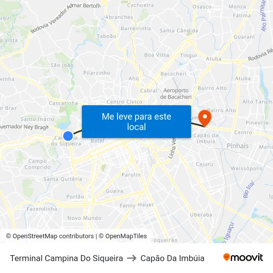 Terminal Campina Do Siqueira to Capão Da Imbúia map