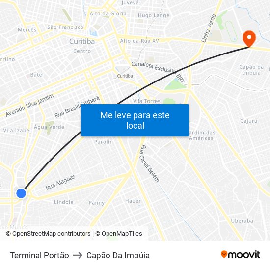 Terminal Portão to Capão Da Imbúia map