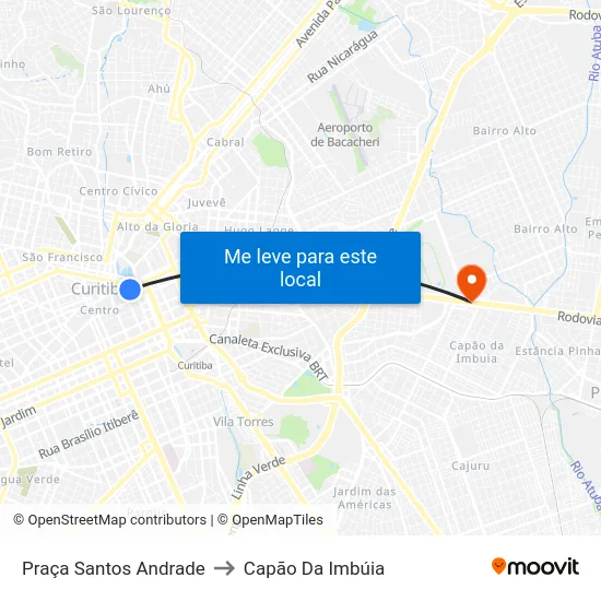 Praça Santos Andrade to Capão Da Imbúia map