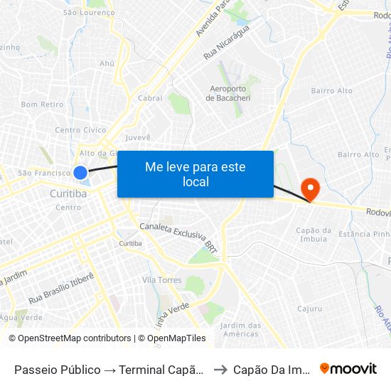 Passeio Público → Terminal Capão Raso to Capão Da Imbúia map