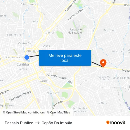 Passeio Público to Capão Da Imbúia map