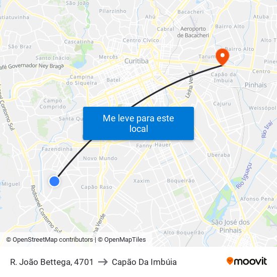 R. João Bettega, 4701 to Capão Da Imbúia map