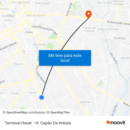 Terminal Hauer to Capão Da Imbúia map