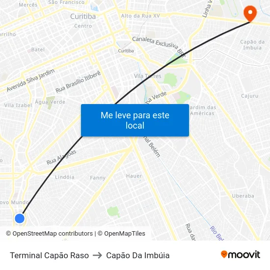 Terminal Capão Raso to Capão Da Imbúia map