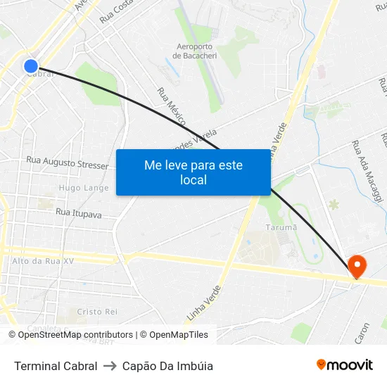 Terminal Cabral to Capão Da Imbúia map