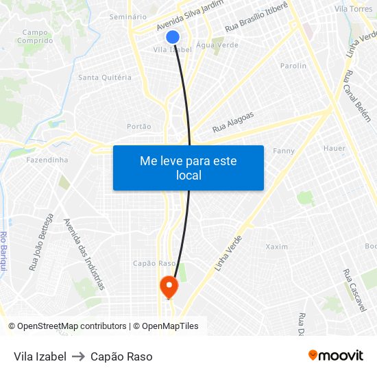 Vila Izabel to Capão Raso map