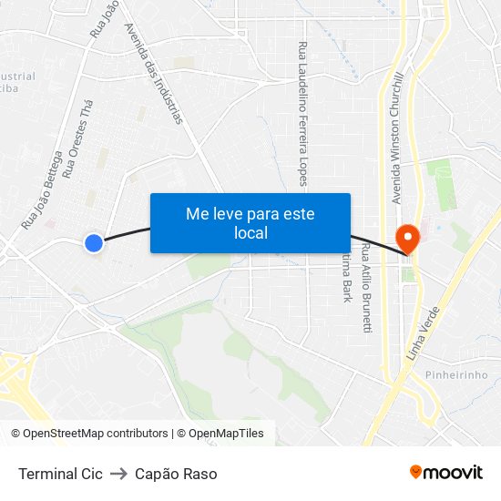 Terminal Cic to Capão Raso map