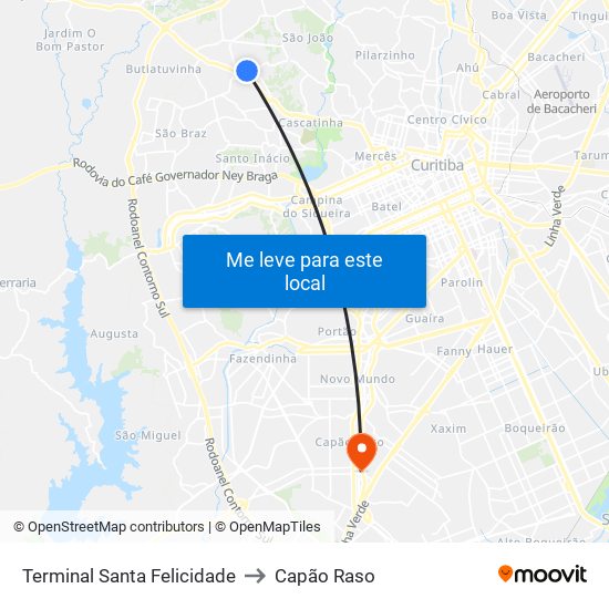 Terminal Santa Felicidade to Capão Raso map