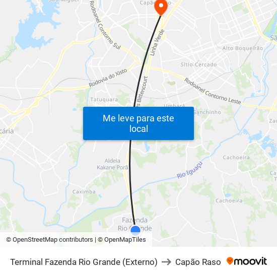 Terminal Fazenda Rio Grande (Externo) to Capão Raso map