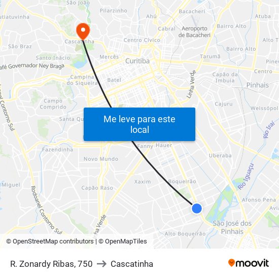 R. Zonardy Ribas, 750 to Cascatinha map