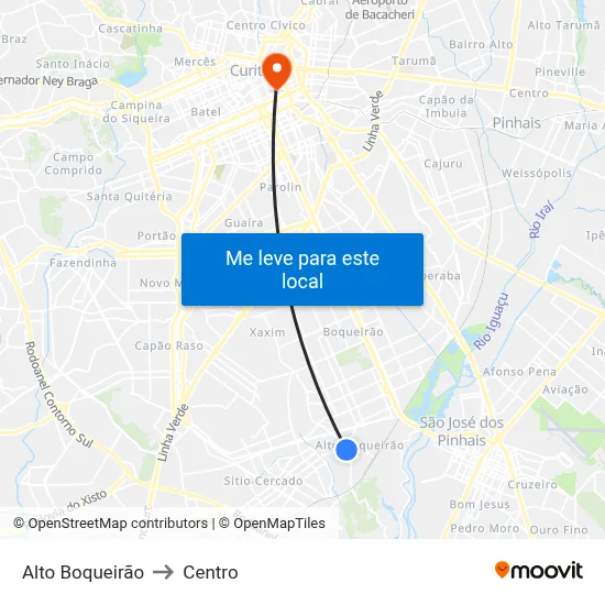 Alto Boqueirão to Centro map