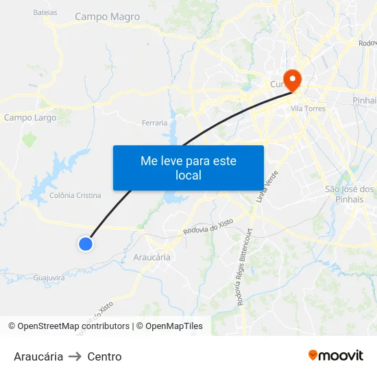 Araucária to Centro map
