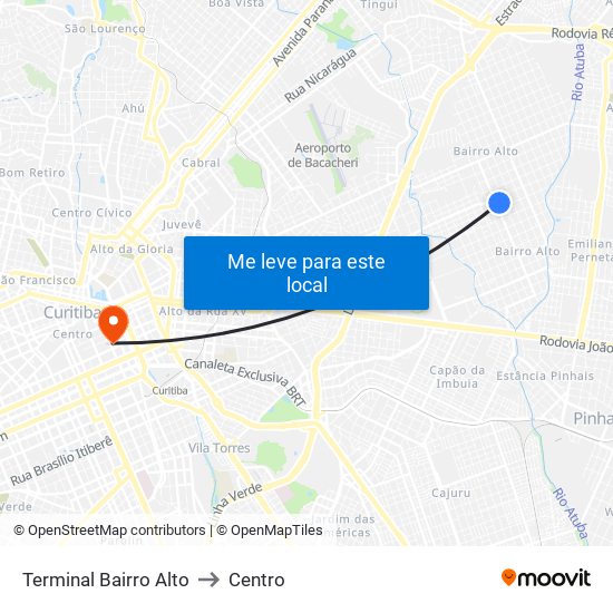 Terminal Bairro Alto to Centro map