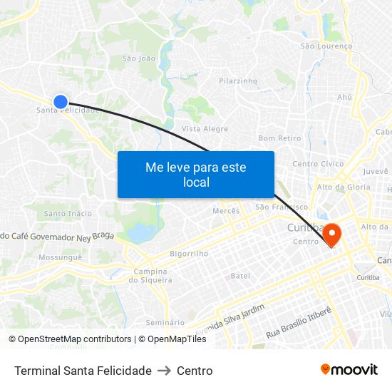 Terminal Santa Felicidade to Centro map