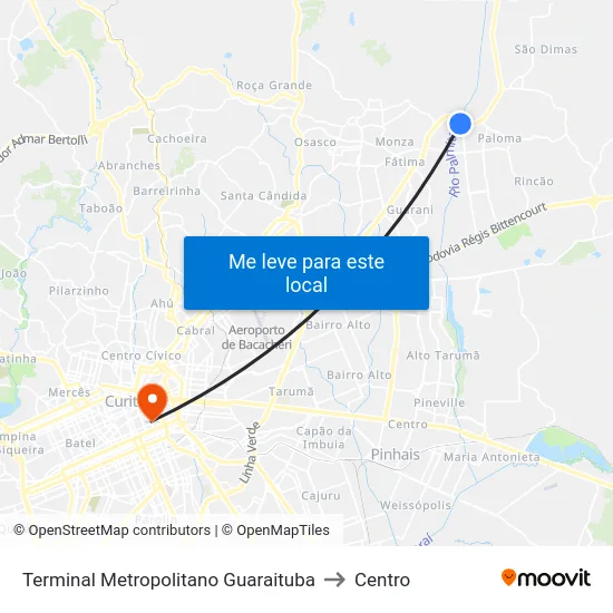 Terminal Metropolitano Guaraituba to Centro map
