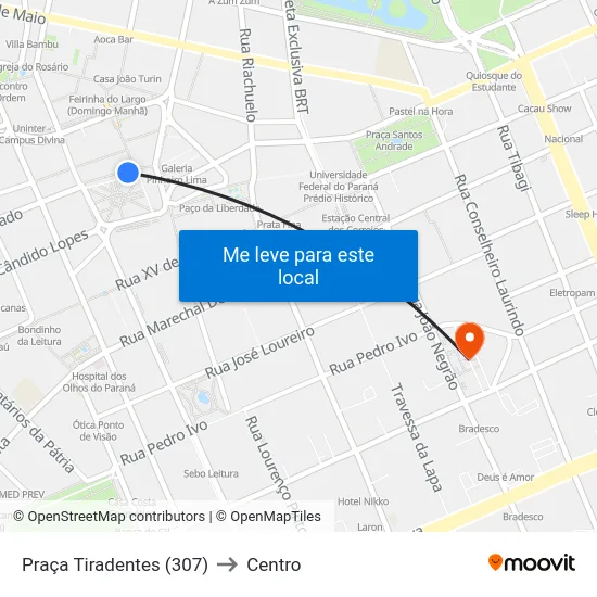 Praça Tiradentes (307) to Centro map