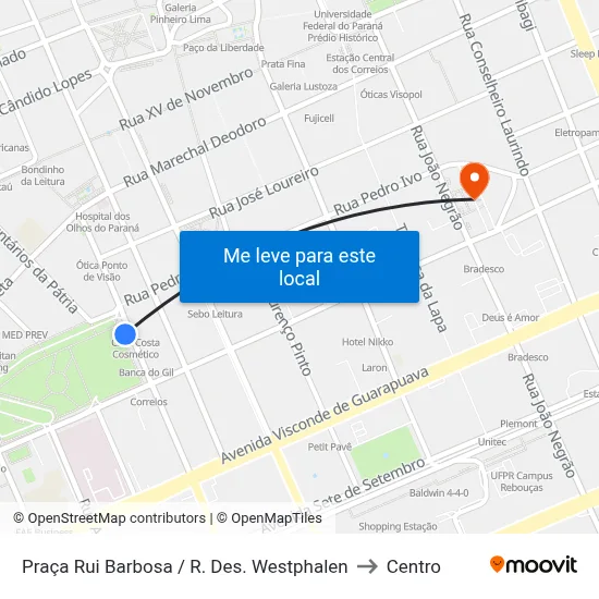 Praça Rui Barbosa (Desembargador Westphalen) to Centro map