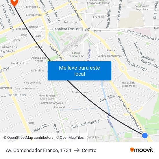 Av. Comendador Franco, 1731 to Centro map