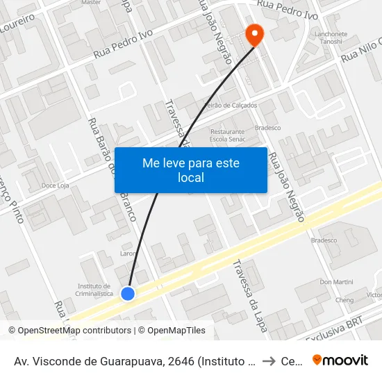 Av. Visconde de Guarapuava, 2646 (Instituto de Criminalística) to Centro map