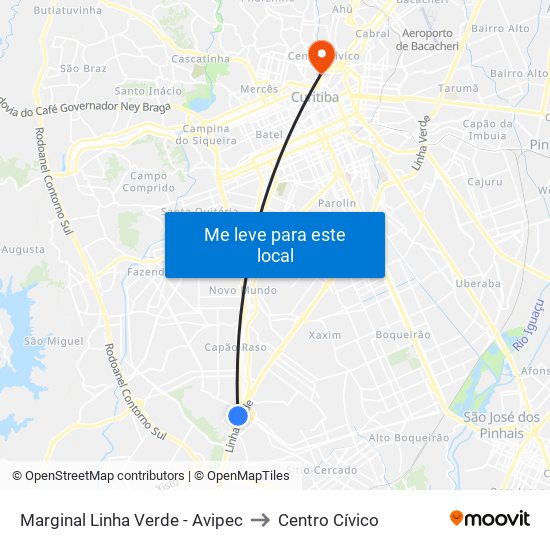 Marginal Linha Verde - Avipec to Centro Cívico map