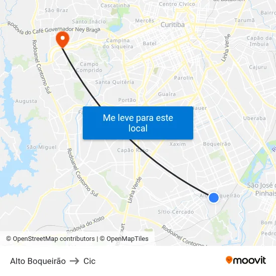 Alto Boqueirão to Cic map