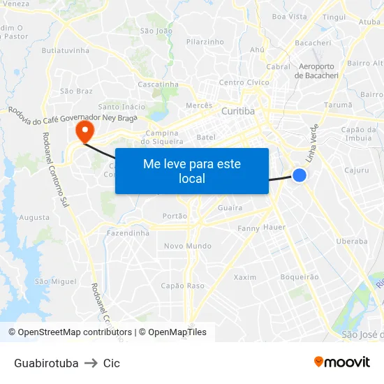 Guabirotuba to Cic map
