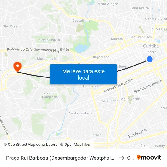 Praça Rui Barbosa (Desembargador Westphalen) to Cic map