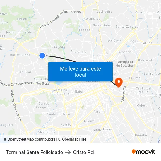 Terminal Santa Felicidade to Cristo Rei map