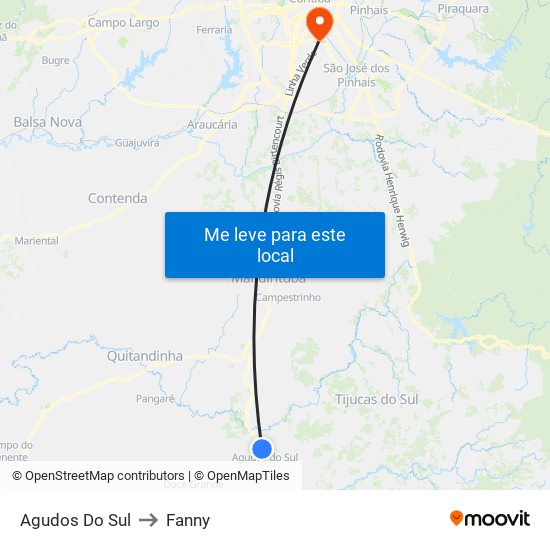 Agudos Do Sul to Fanny map