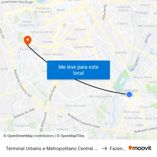 Terminal Urbano e Metropolitano Central de São José dos Pinhais to Fazendinha map