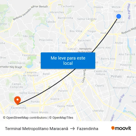 Terminal Metropolitano Maracanã to Fazendinha map