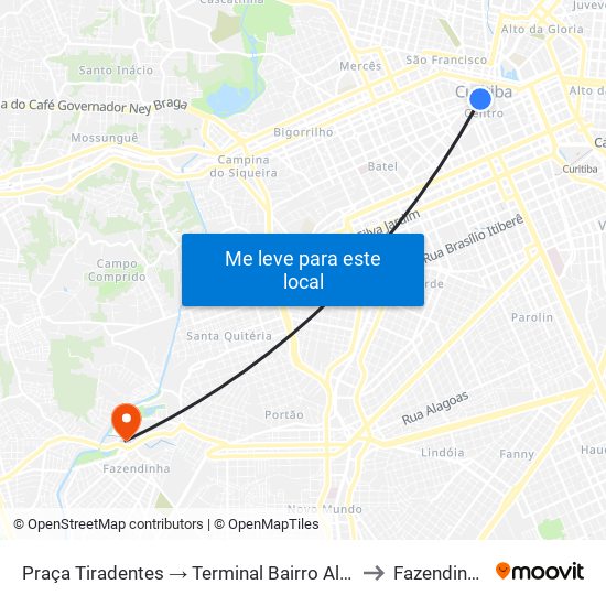 Praça Tiradentes → Terminal Bairro Alto to Fazendinha map