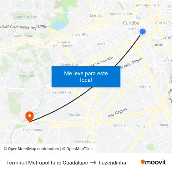 Terminal Metropolitano Guadalupe to Fazendinha map